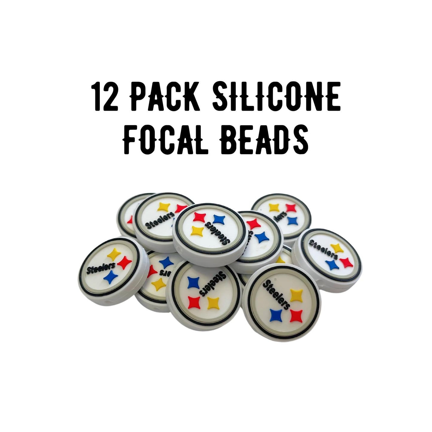 Pittsburgh Focal Bead Sports Football Logo 12pk 1.1” for Bulk Keychains Silicone Charm Steeler Beadable Pens Freshie Hangers Game Day Pro