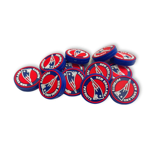 New England Focal Bead Sports Football 12pk 1.1” for Bulk Keychains Silicone Charm Beadable Pens Freshie Hangers Red and White Pro Game Day Circle