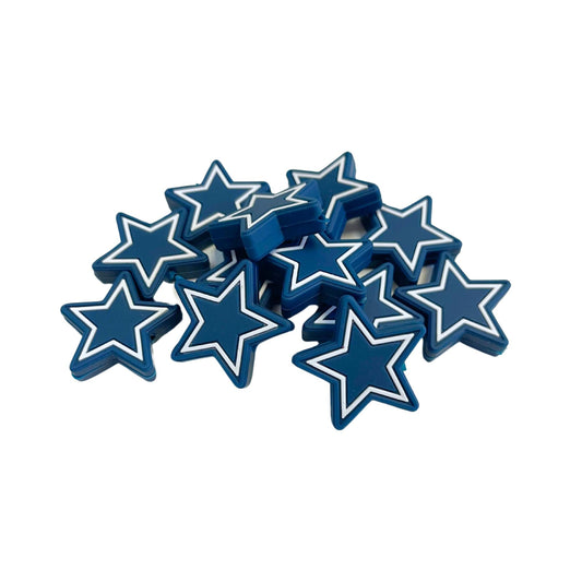 Dallas Focal Bead Sports Football 12pk 1.16” for Bulk Keychains Silicone Charm Beadable Pens Freshie Hangers Logo Game Day Blue Silver