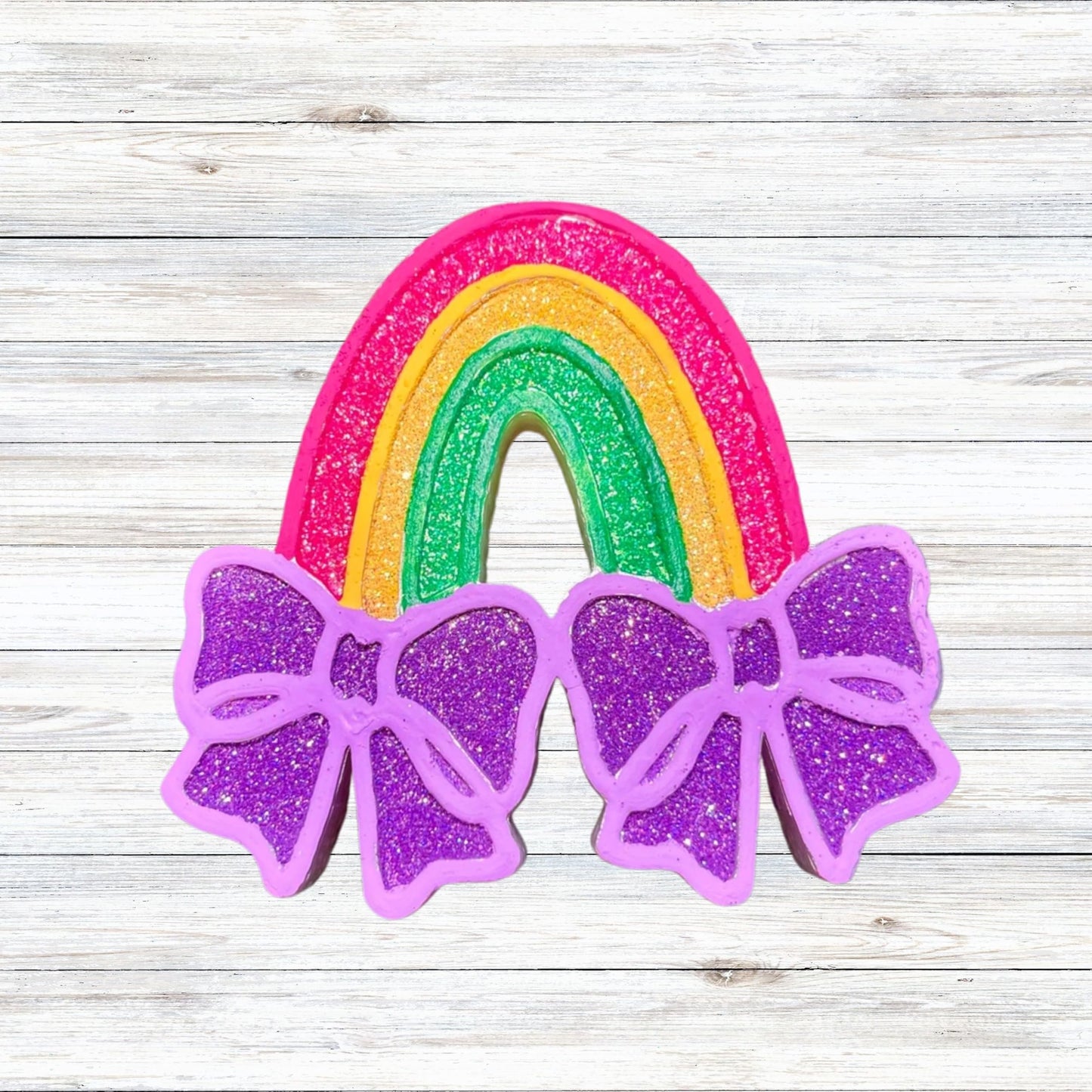 Rainbow with Bows for Clouds Silicone Car Freshie Mold 4x3.5” Scented Aroma Beads Girly Pride Freshener Era Unique Candle Colorful