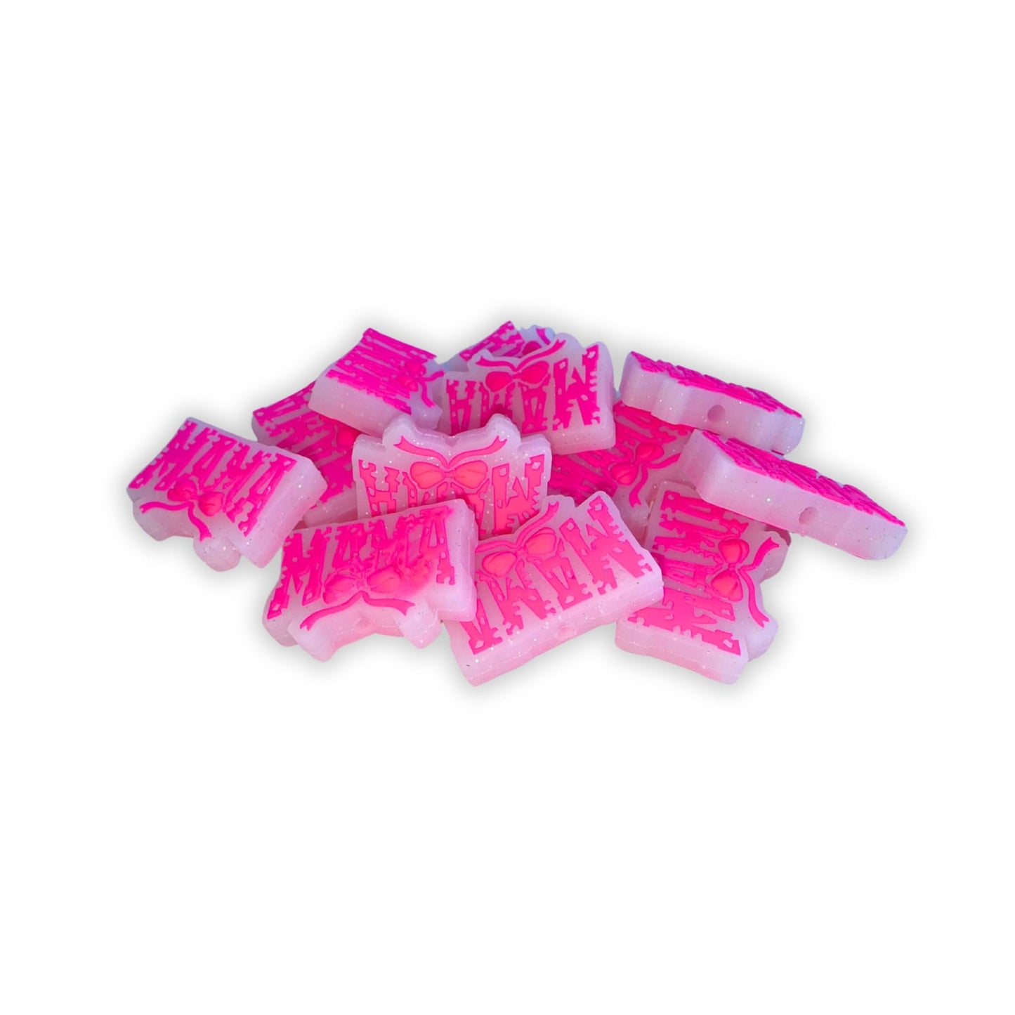 Bow Pink Mama Glow in The Dark Silicone Focal Beads 2.9cm 12pk Bulk Country Dog Cowgirl Hat Boots for Beadable Pen Keychain