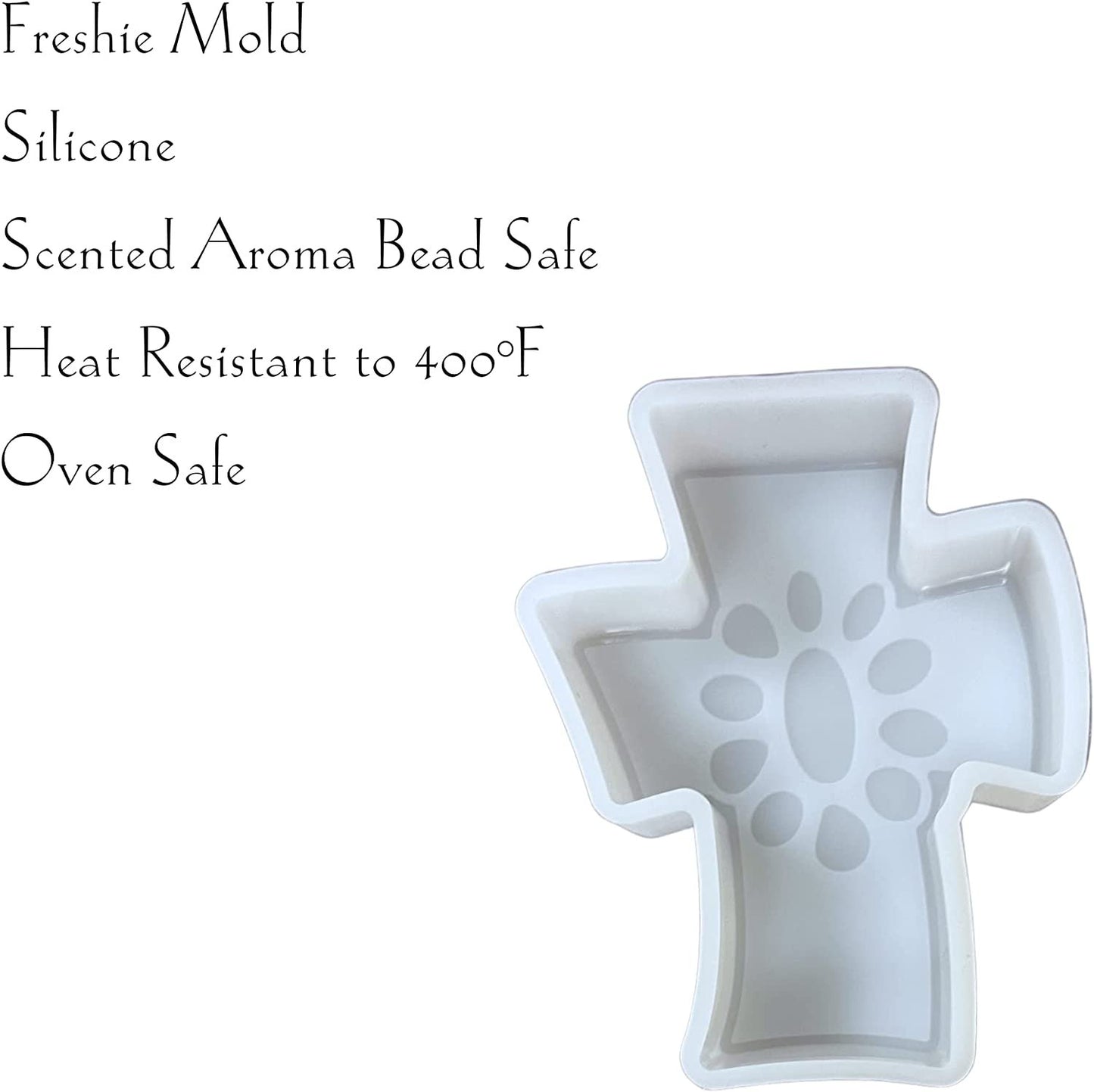 Cross with Turquoise Concho Western Car Freshie Silicone Mold | 3 x 3.75” x 0.08” inches for Scented Aroma Beads Car Candle, Soap Oven Safe to 450 F Bake Heat Resistant Christian Religious