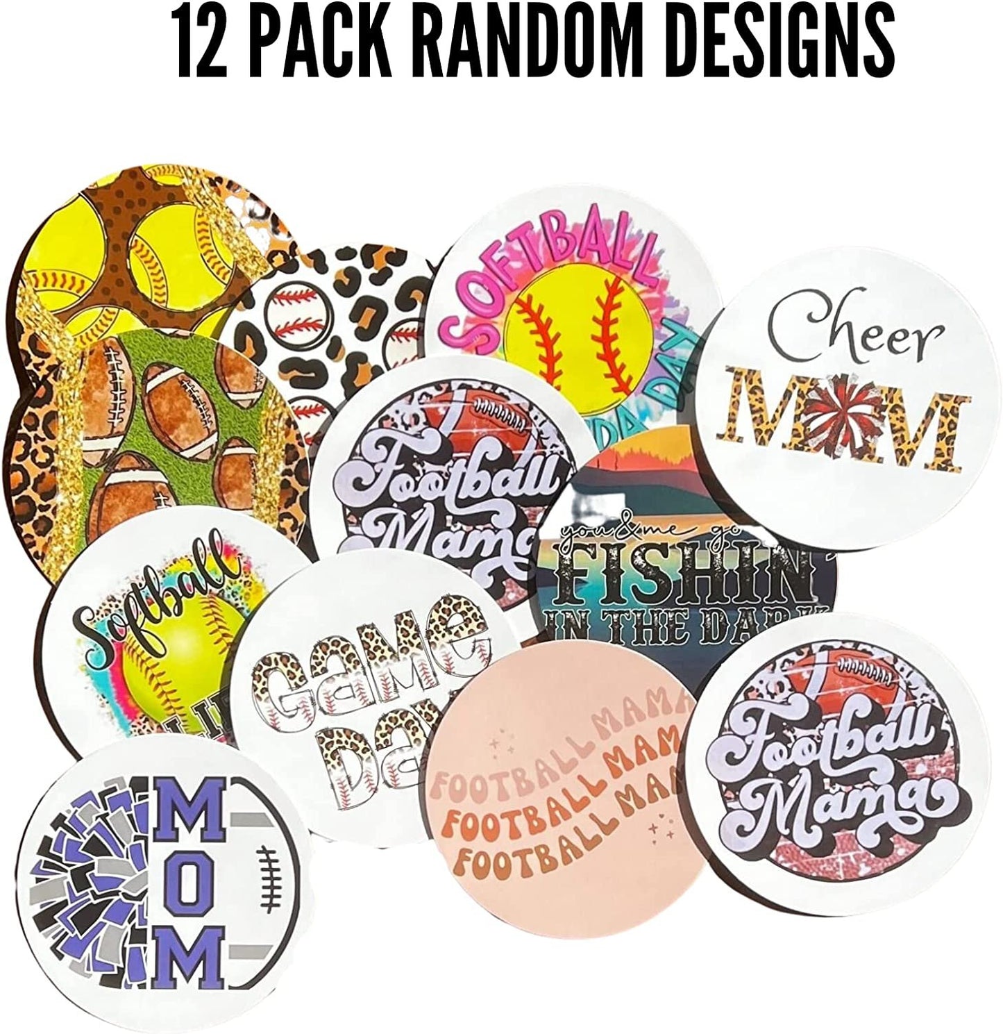 Freshie Sports Cardstock Cutouts Rounds 3” inch for Freshies Random Mix | 12 pk | For Scented Aroma Beads Bake with Mold for Car Freshie Designs, Softball, Baseball, Football, Pom and Cheer, Fishing