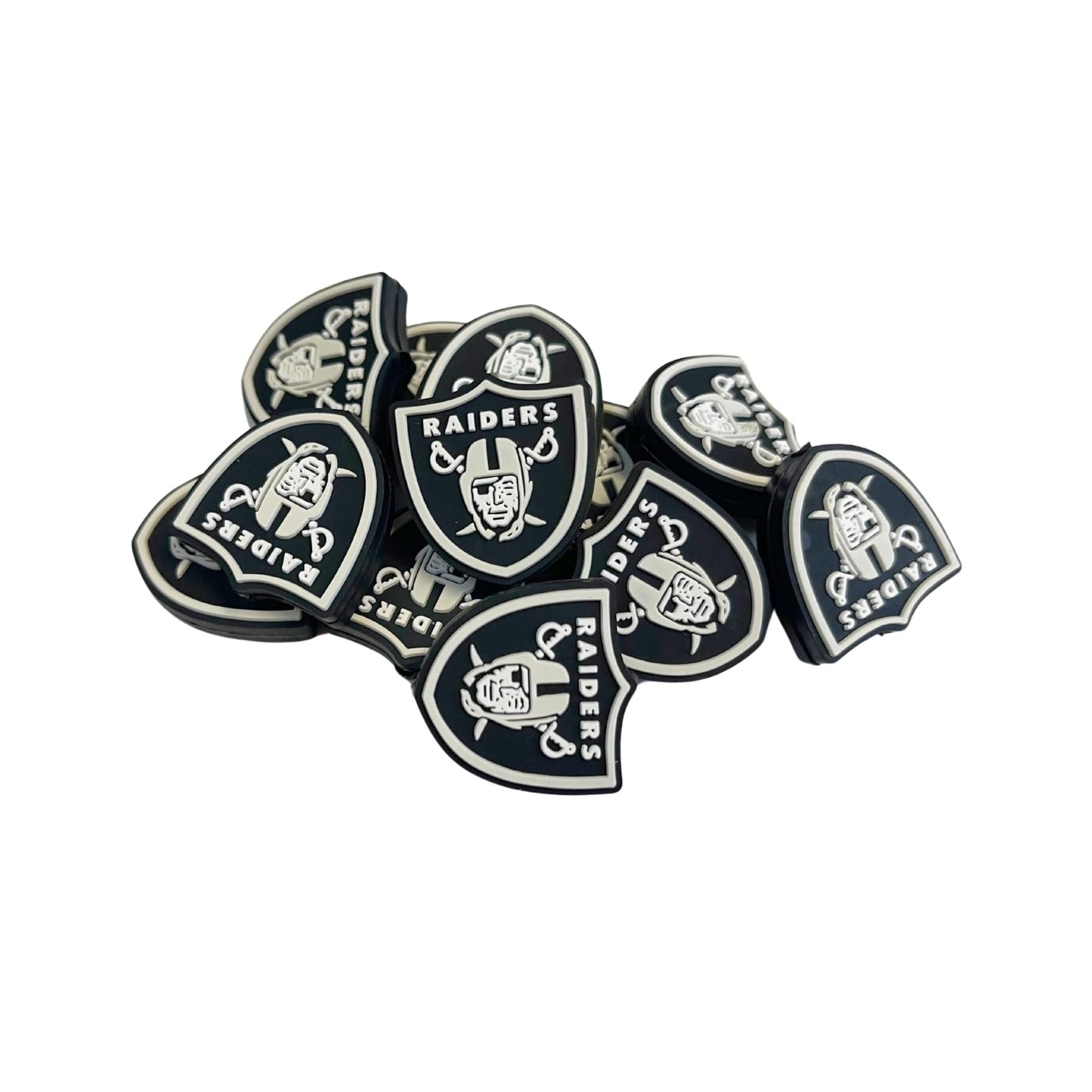 Las Vegas Focal Bead Sports Football 12pk 1.07” for Bulk Keychains Silicone Charm Beadable Pens Freshie Hangers Logo Black and White Game Day