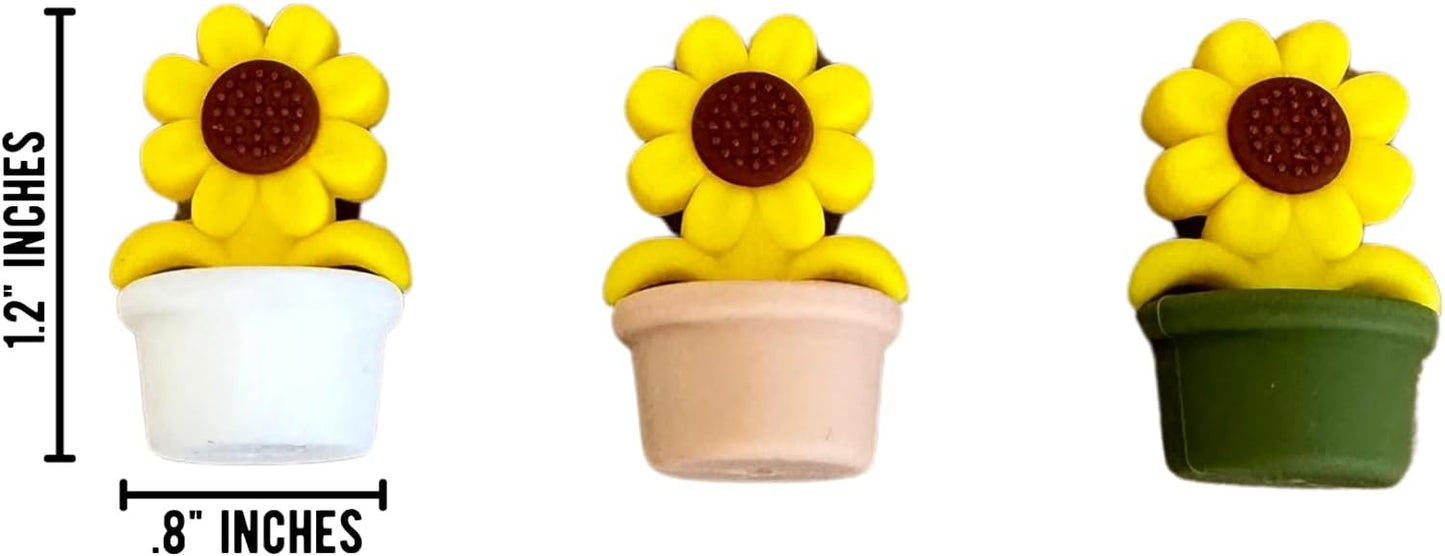 Sunflower Silicone Focal Bead Set | 12 Pc Mixed Pack Boho Colors Summer Succulent Green Potted Flower Bulk Wholesale for Keychain Making Kit Pen Freshie Hanger