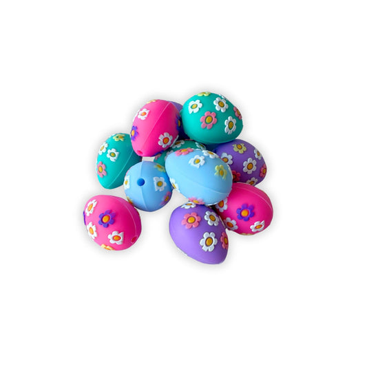 Floral Easter Egg Silicone Focal Beads 12pk Mixed Assorted 4 Colors Pink, Purple, Teal, Light Blue 3 Each Peep Marshmallow Bunny for Basket for Freshie Hangers Beadable Pens Keychains Crafts