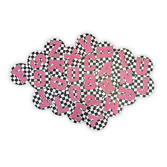 Chenille Letter Freshie Cardstock Cutout Rounds | 26 pk 2.5” inch Circle Checkered Mix Silicone Molds Assorted Bulk Millennial Boujee Alphabet Nurse, Teacher, Initials, Inappropriate Mom