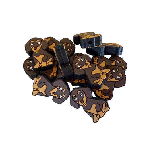 Dachshund Wiener Dog Focal Bead Silicone 12pk Puppy Brown Black for Beadable Pens Freshie Hanger Dog Mom Paw Print Lover Furry Friend