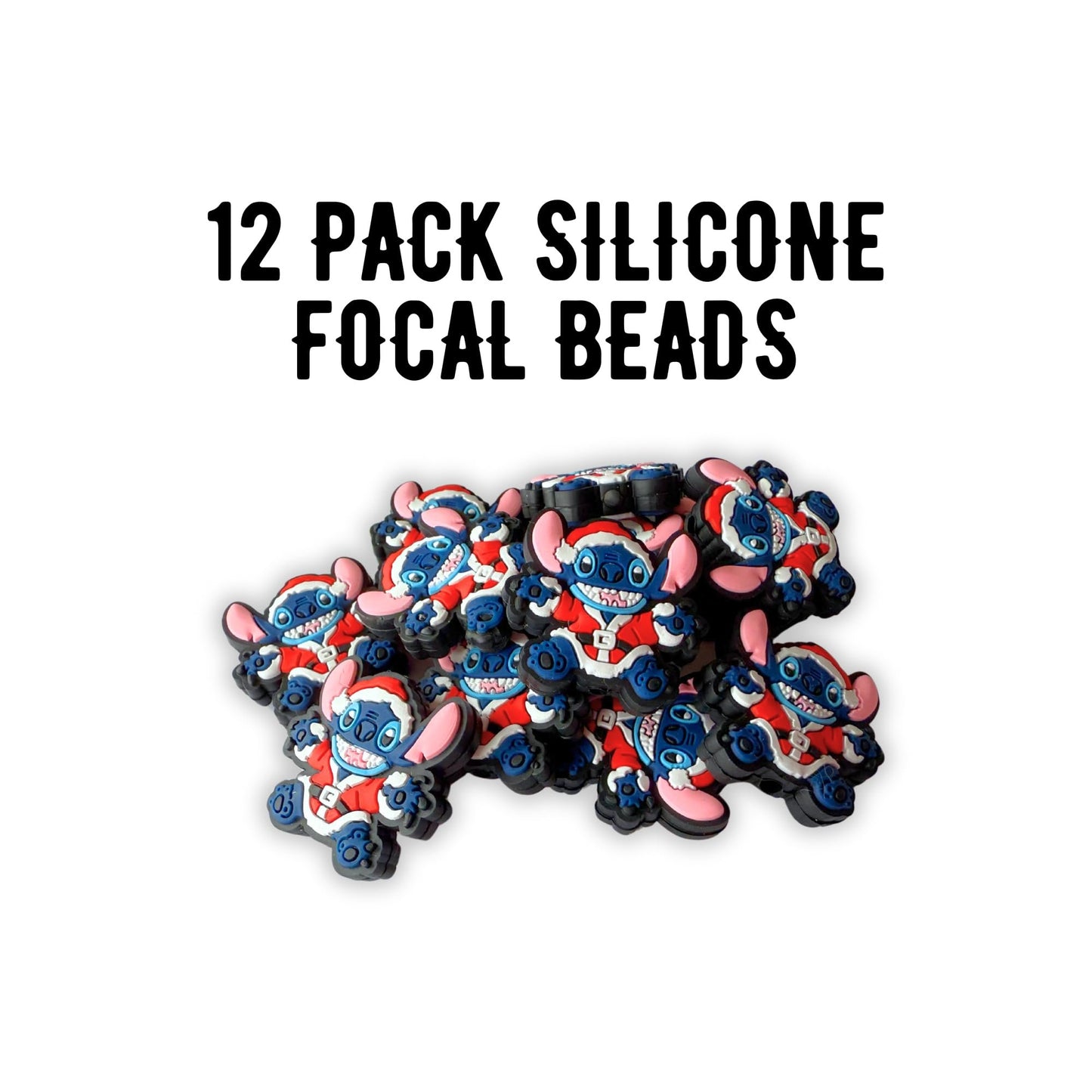 Blue Alien Ohana Santa Christmas Monster Movie Character Silicone Focal Bead 2.9cm 12pk Bulk Means Family Popular Star Li Stitc