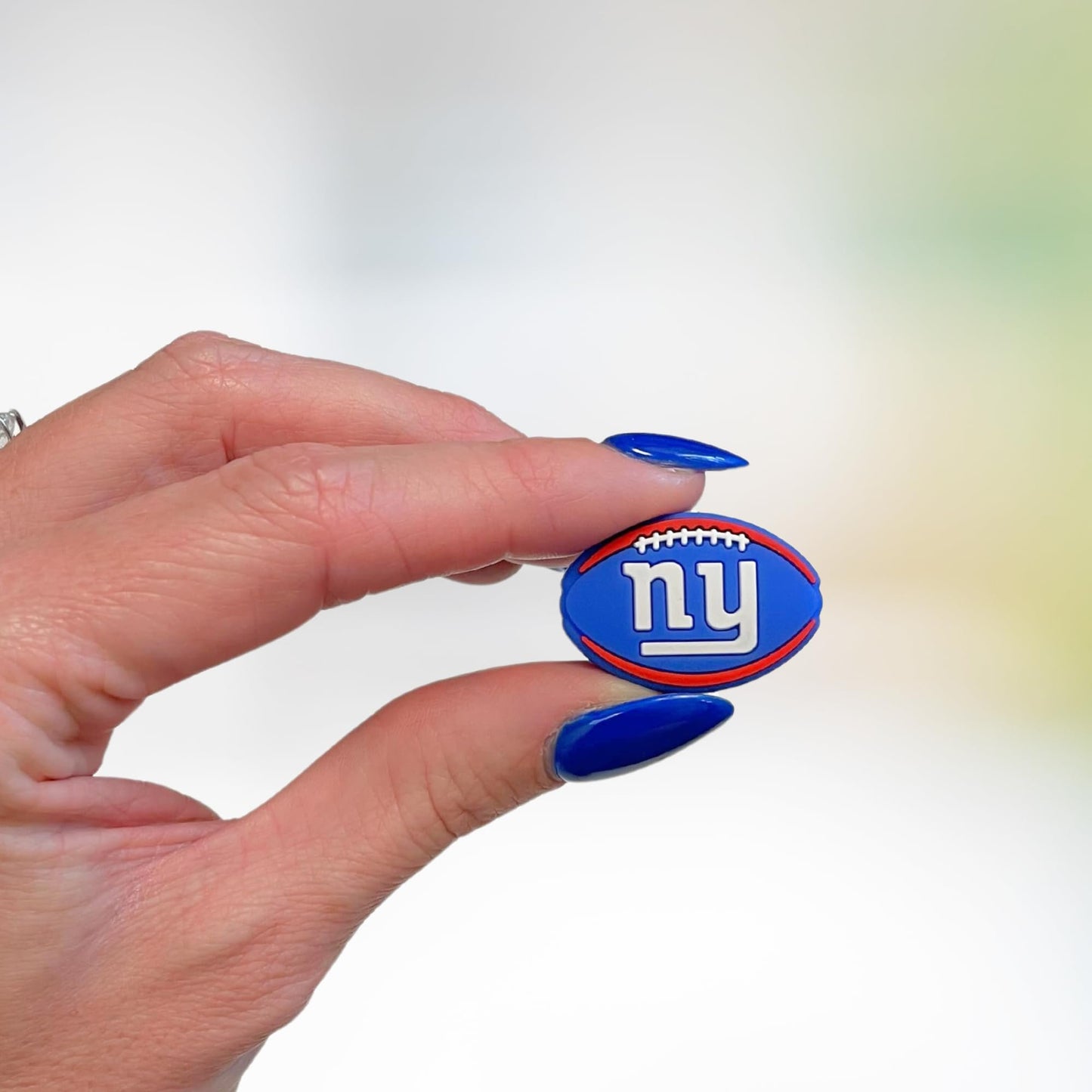 New York Focal Bead Sports Football Shaped 12pk 1.17” for Bulk Keychains Silicone Charm Giant Beadable Pens Freshie Hangers Logo Game Day Blue