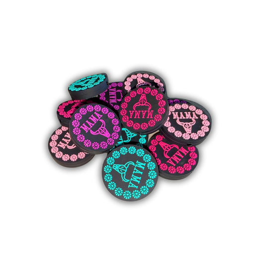 Mama with Bull Skull Circle Silicone Focal Bead 12pk 2.8cm Country Mixed Assorted for Beadable Pens Freshie Hangers Keychains Crafters Bear Dog Mom Boy Girl Heart