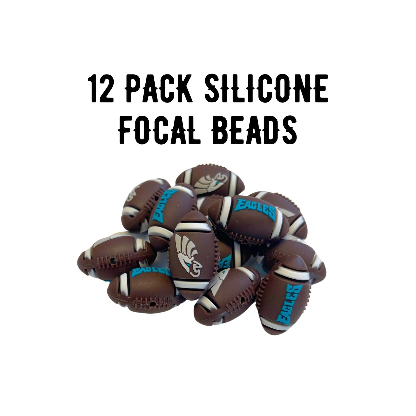 Philadelphia Focal Bead Sports Football Shaped 12pk 1.16” for Bulk Keychains Silicone Charm Eagle Beadable Pens Freshie Hangers Jewelry Assorted