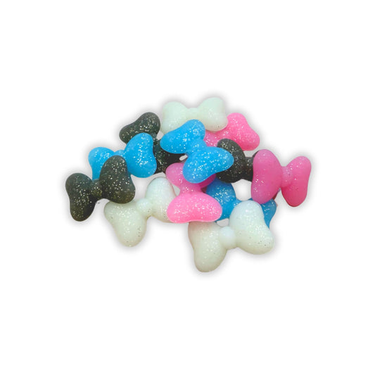 Pink Bow Mama Glitter Sparkle 3D Glow in The Dark Silicone Focal Beads 12pk Assorted Colors Mixed 2.7cm Bulk for Beadable Pens Keychains Freshie Hangers
