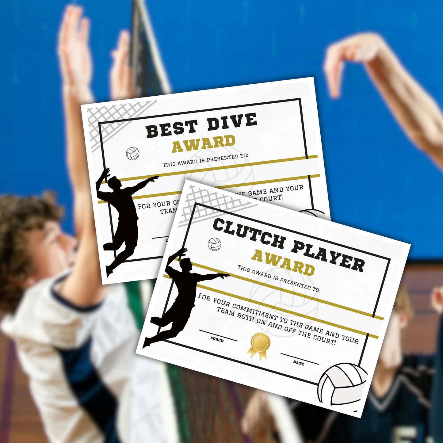Mens Volleyball Athletic Achievement Awards 31pk Unique 8.5x11” Superlative Certificates MVP Youth Sports Spirit Sportsmanship End of Year Recognition Team
