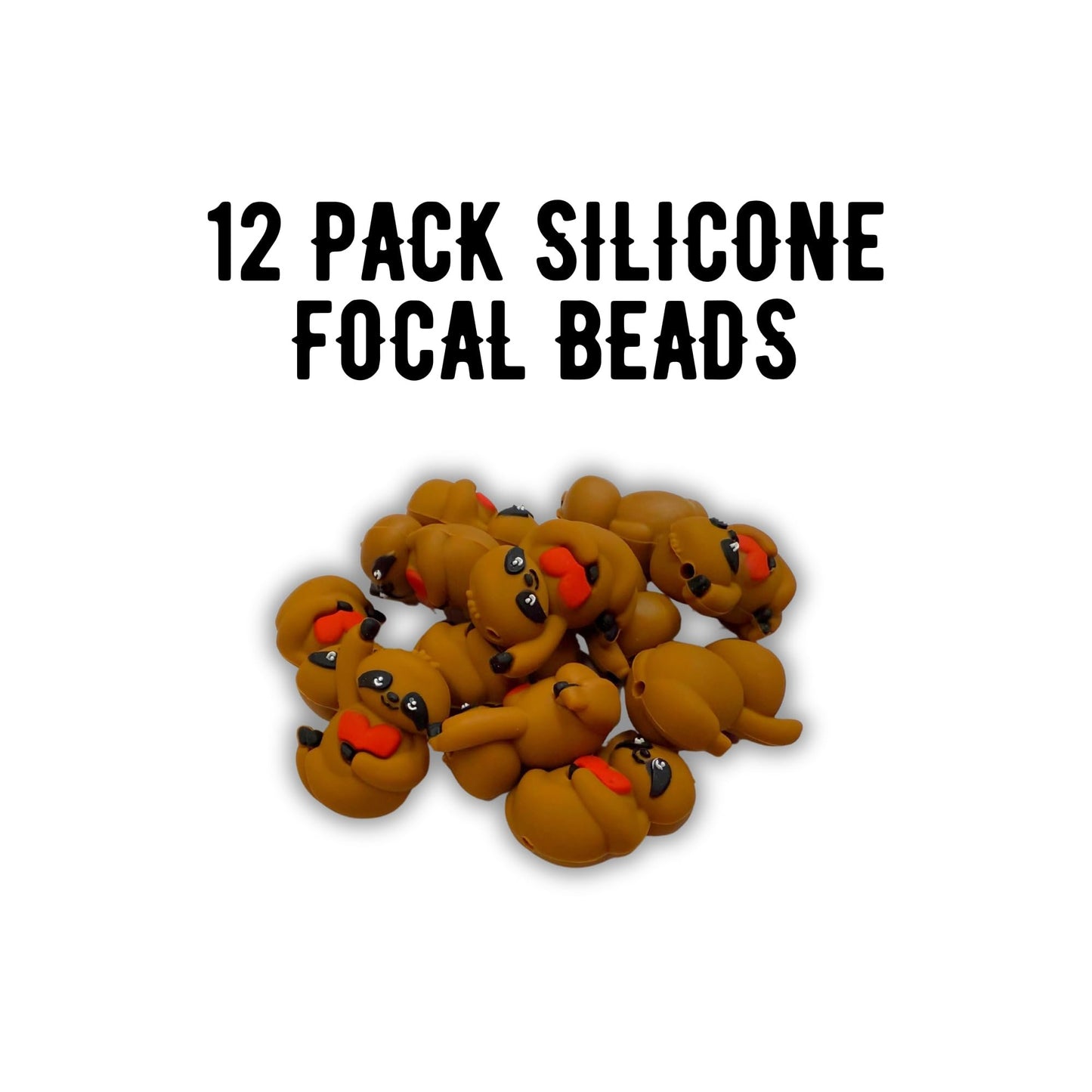 Sloth Holding a Heart 3D Silicone Focal Bead 12pk Bulk Zoo Animal Lover Slow Anxiety 2.8cm for Beadable Pen Keychain Freshie Accessories