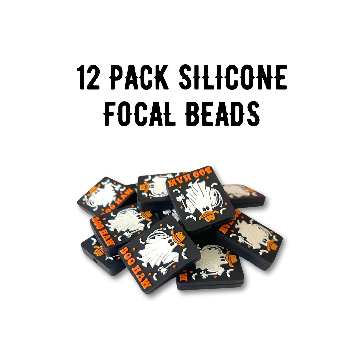 Boo Haw Cowboy Ghost Halloween Silicone Focal Bead 12 pk Bulk Charm Freshie Hanger DIY Beadable Pen Makeup Brush Keychain