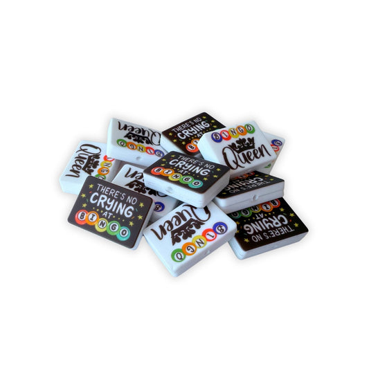 Bingo There’s No Crying at Bingo Queen Rectangle Silicone Focal Beads 12pk 2.8cm Old Lady Bars Girls Night Out 6 of Each Assorted Mixed for Beadable Pens Freshie Hangers
