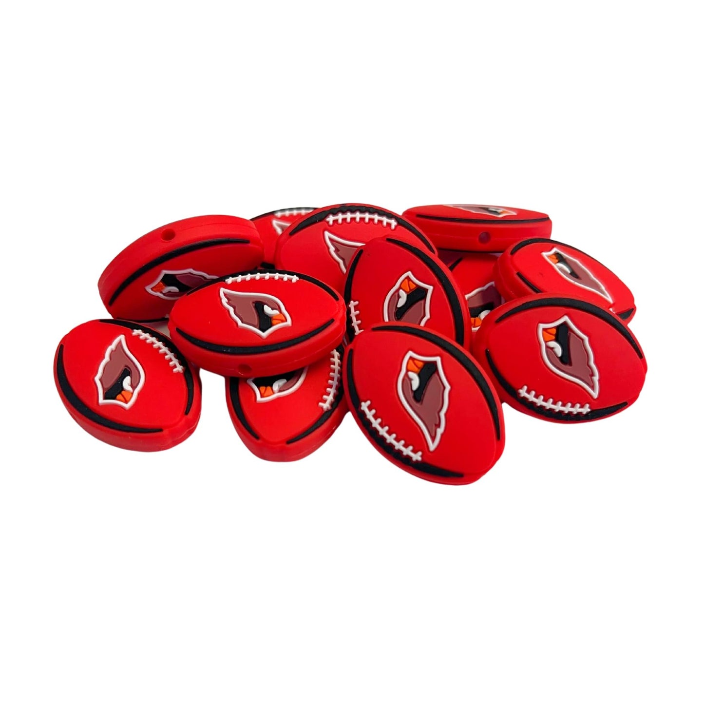Arizona Focal Bead Football Shaped 12pk 1.17” for Bulk Keychains Silicone Charm Cardinal Beadable Pens Freshie Hangers Logo Game Day Red White Black