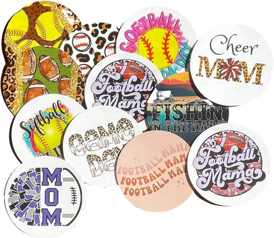 Sports Football Car Freshie Cardstock Cutout Rounds 2” in | 12 pk Mixed, Scented Aroma Bead Bake w/Silicone Mold Design Softball Cheer Mom Baseball Fishing Manly