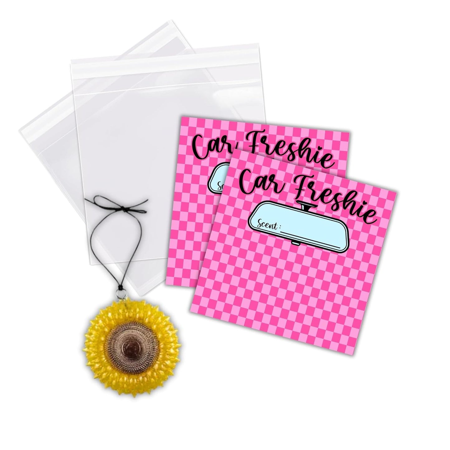 Pink Checkered Cardstock Inserts for Freshie Bags 30pk 5.6x5.6” Packaging Care Instructions Ideal for Sacks 6” Square Backers for Customers Minimalist