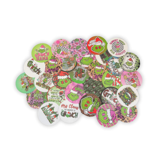 Grouch Christmas Freshie Cardstock Cutouts 3” inch Rounds | 32 pk Mixed | Scented Aroma Beads Bake with Mold for Car Freshie Designs, Winter Holiday, Mean One, Trendy, in My Grouch Era