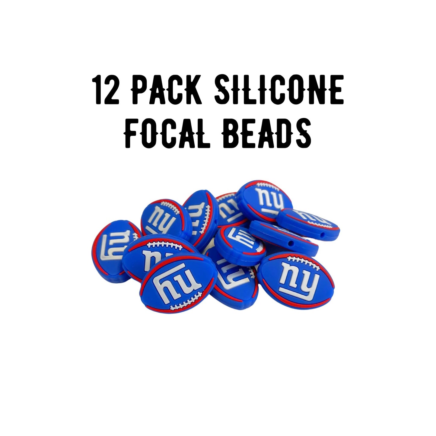 New York Focal Bead Sports Football Shaped 12pk 1.17” for Bulk Keychains Silicone Charm Giant Beadable Pens Freshie Hangers Logo Game Day Blue