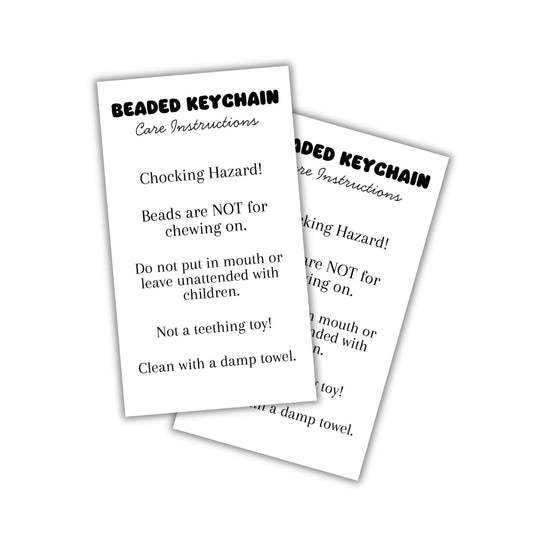 Beaded Keychain Care Instruction Cards 50pk 2x3.5” Beadable Blanks for Clients Focal Beads Crafters Pen Makeup Bottle Opener Bubblegum