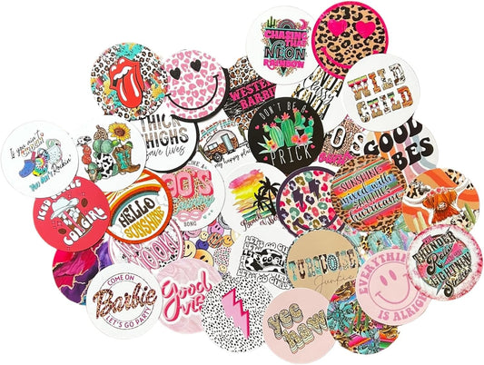 Cute Trendy Freshie Cardstock Cutouts Rounds 2” inch Mix Designs | 32 pk | Scented Aroma Beads Bake with Mold for Car Freshie, Leopard, Smiley, Country Chic