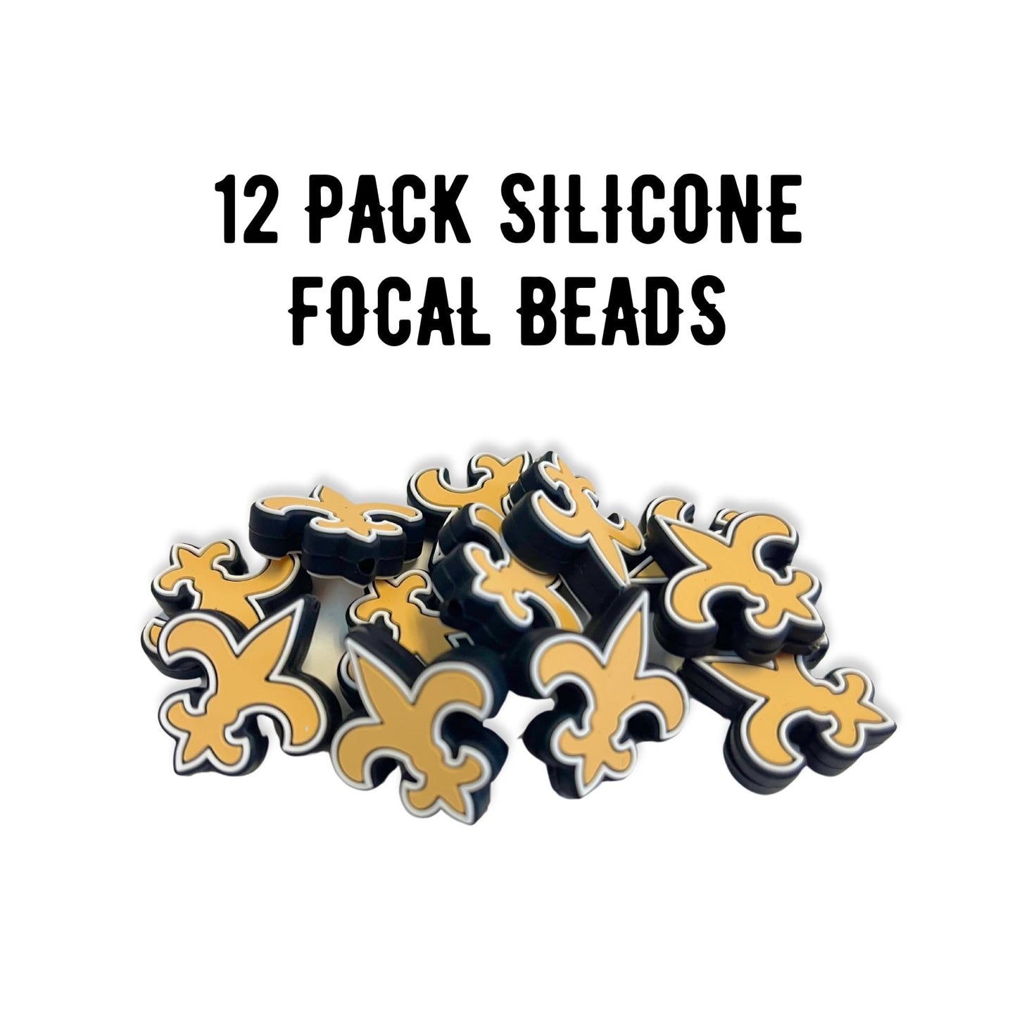 New Orleans Focal Bead Sports Football 12pk 1.17” for Bulk Keychains Silicone Charm Beadable Pens Freshie Hangers Logo Game Day Gold Fleur