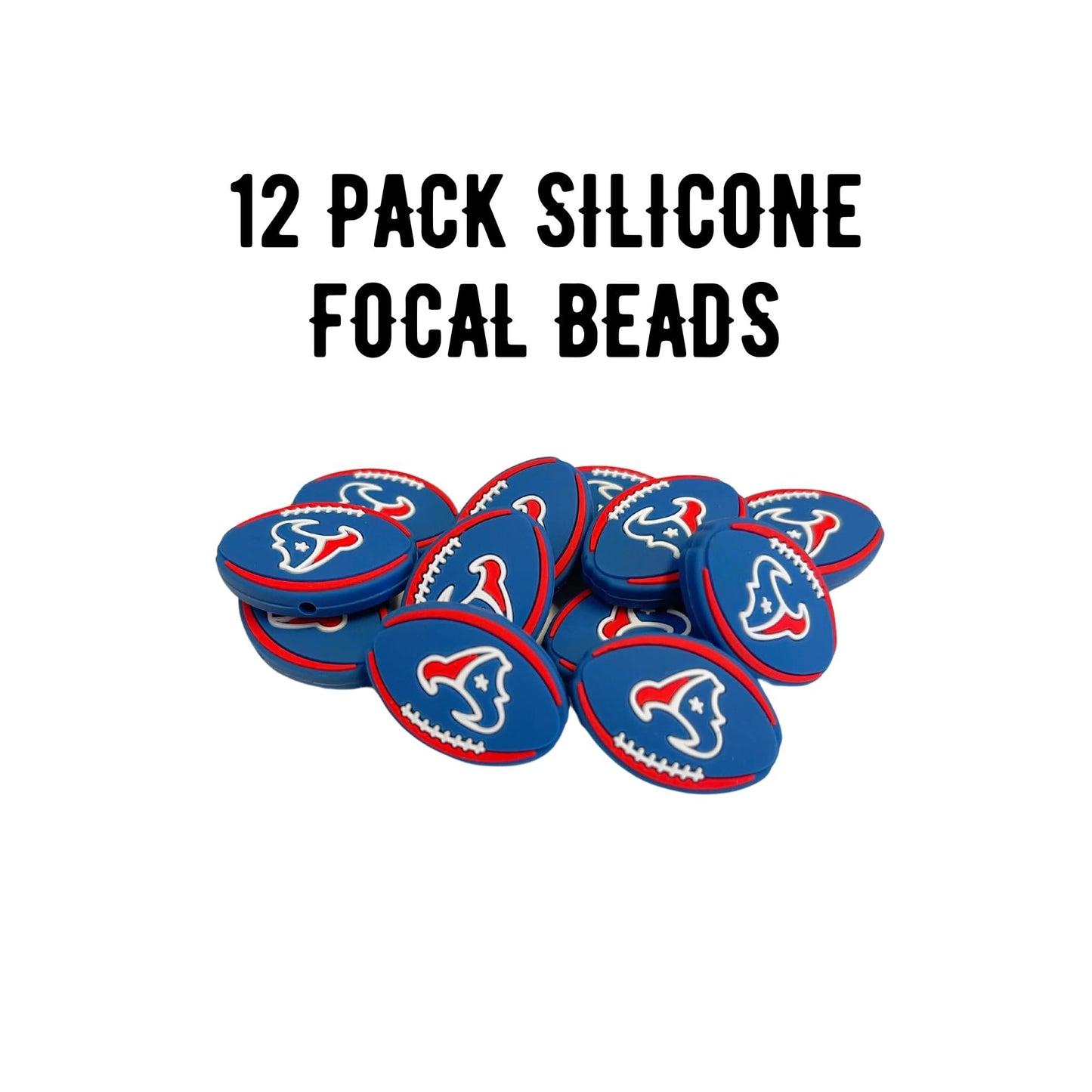 Houston Focal Bead Sports Football 12pk 1.17” for Bulk Keychains Silicone Charm Beadable Pens Freshie Hangers Logo Game Day Red Blue