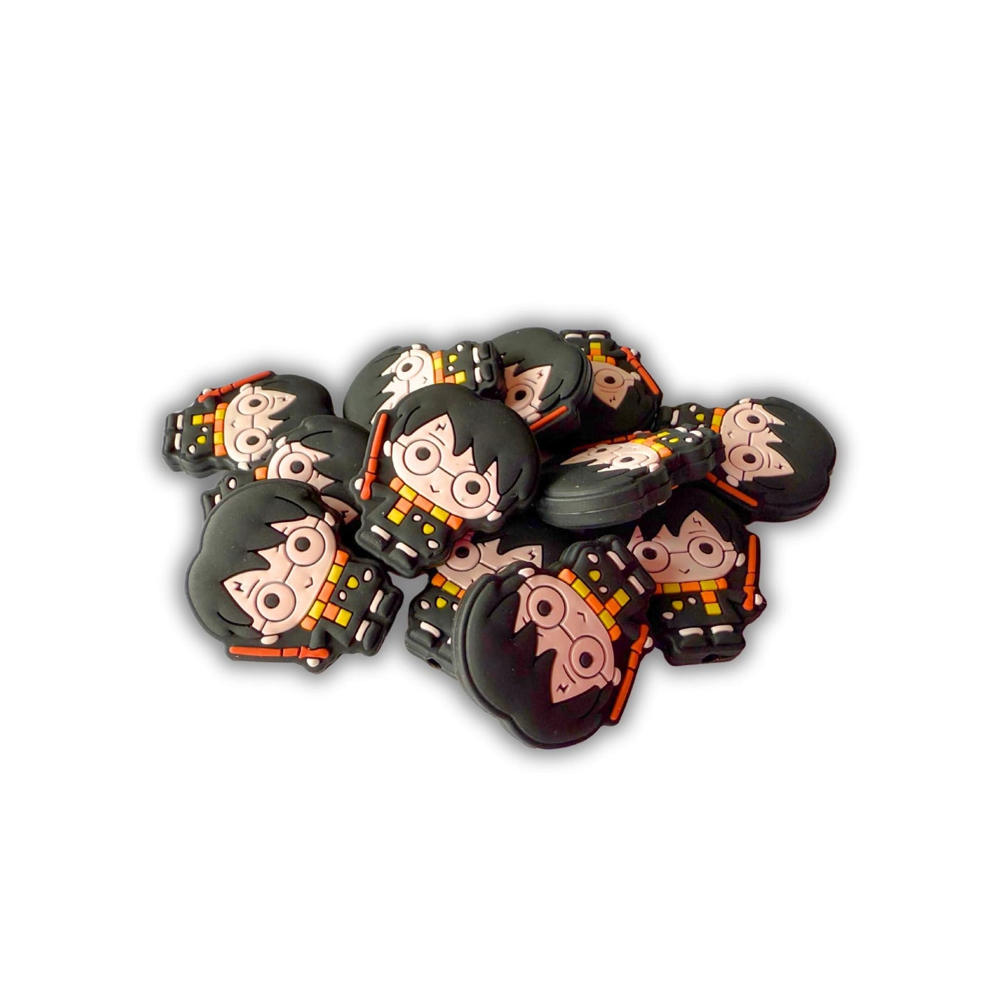 Wizard Boy Silicone Focal Bead 12pk Bulk 3cm Magical World Wand Book Character Hog Lightening Bolt Pott for Beadable Pens Keychains Freshie Hangers