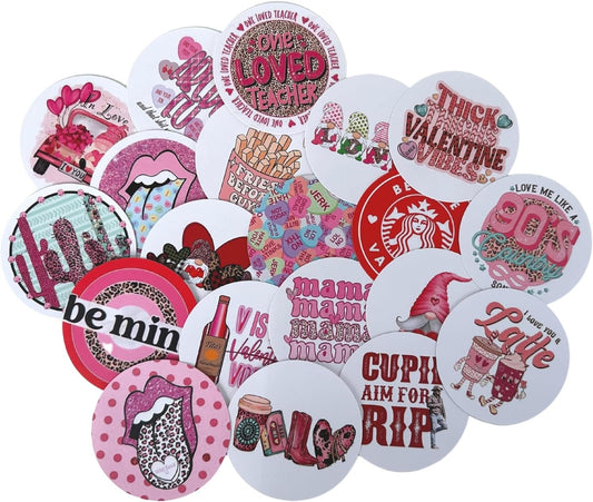 Valentine’s V-Day Car Freshie Cardstock Cutout Rounds 2” in | 12 pk Mixed for Scented Aroma Bead Bake with Silicone Mold for Car Freshie Designs Hearts Love Cupid Conversation Heart