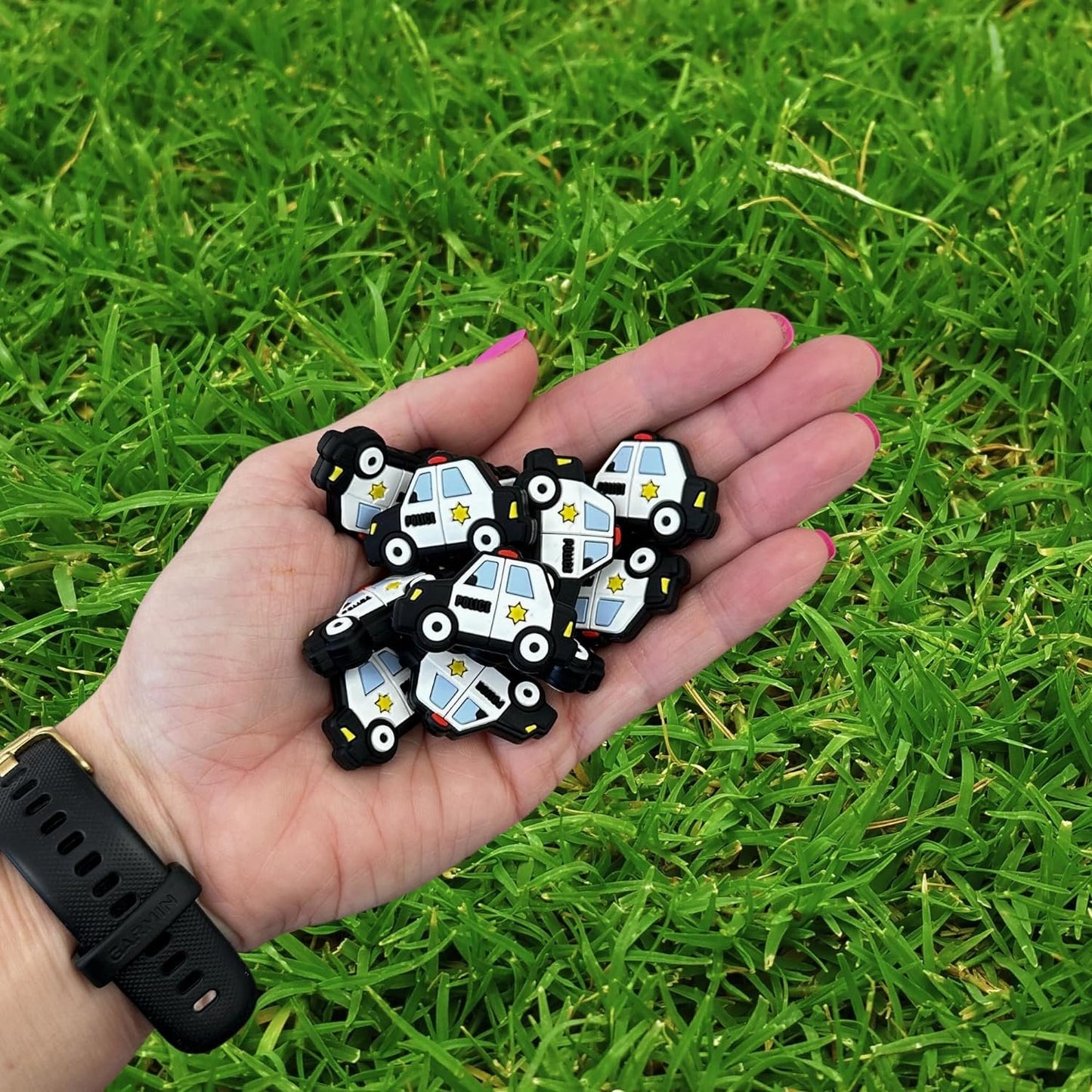 Police Car Officer Blue Line Silicone Focal Bead | 12 Pack Law Enforcement for Freshie Hangers Beaded Pens 1.4” Wholesale Bulk Keychain Brushes