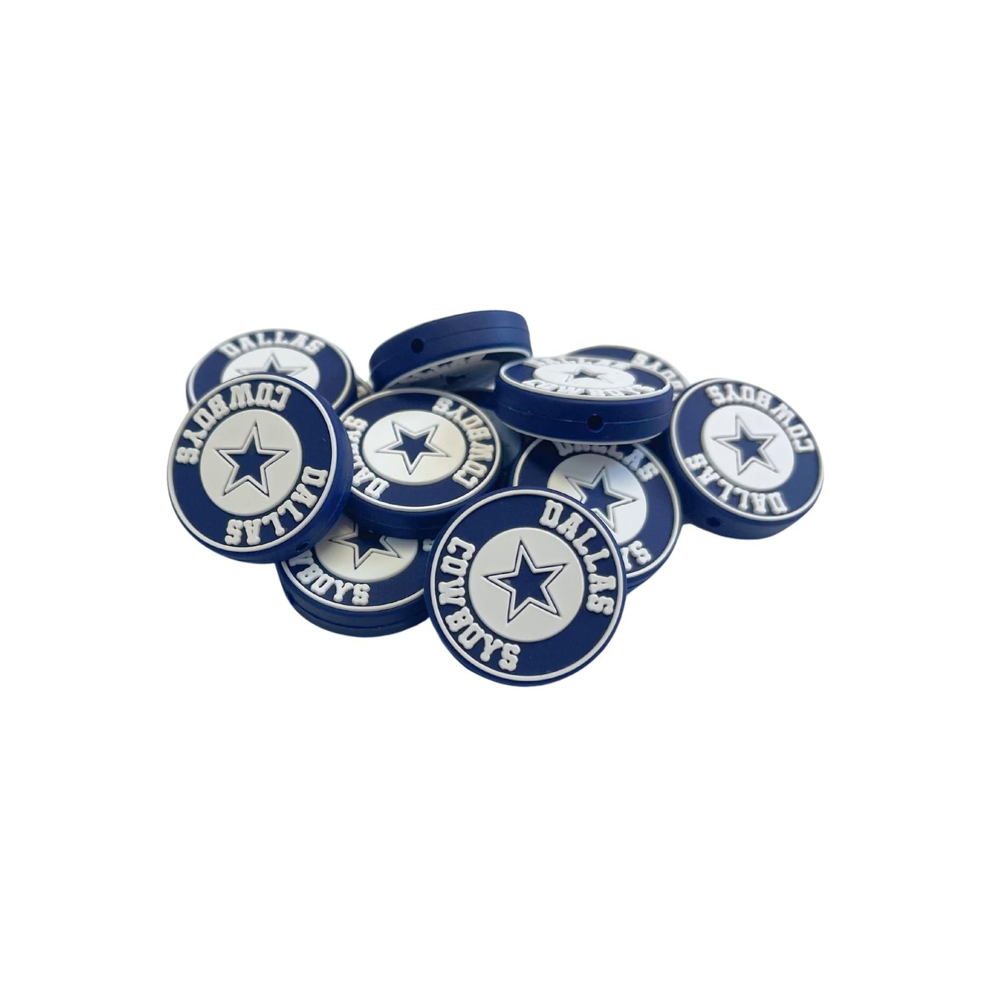 Dallas Focal Bead Sports Football Logo 12pk 1.18” for Bulk Keychains Silicone Charm Cowboy Beadable Pens Freshie Hangers Blue and Silver