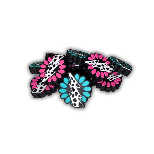 Cow Lightening Bolt and Concho Western Silicone Focal Bead 2.75cm 12pk 6 Each Assorted Mixed Color for Beadable Pens Keychains