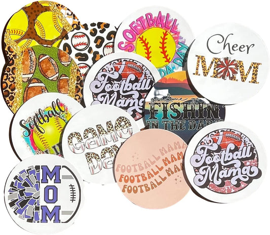 Freshie Sports Cardstock Cutouts Rounds 3” inch for Freshies Random Mix | 12 pk | For Scented Aroma Beads Bake with Mold for Car Freshie Designs, Softball, Baseball, Football, Pom and Cheer, Fishing