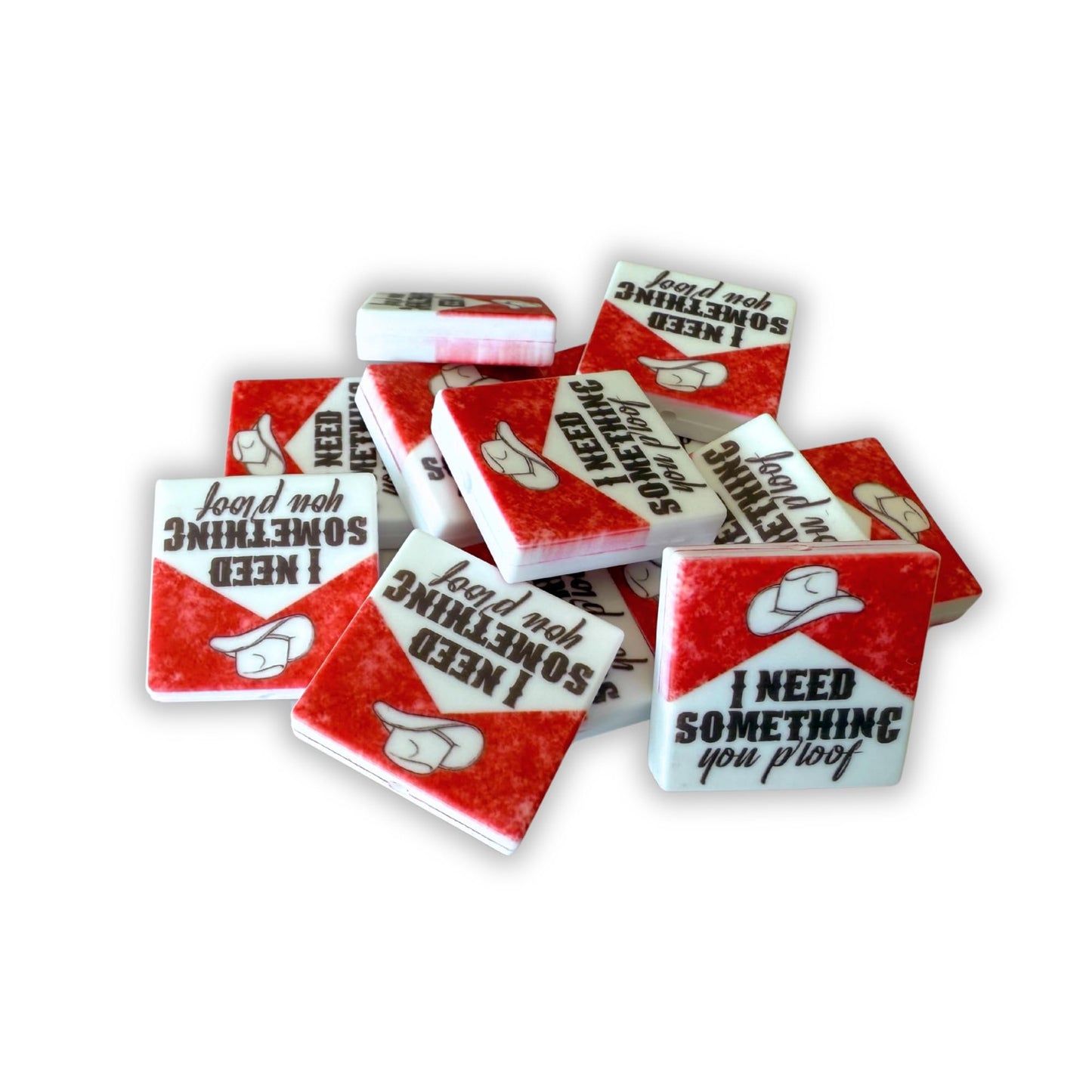 I Need Something You Proof Square Silicone Focal Bead 12pk 2.7cm Cigarette Pack Killer Cowboy Hat Morgan Song Lyric Quotes Country Music Famous Whiskey Bottle Freshie Beadable
