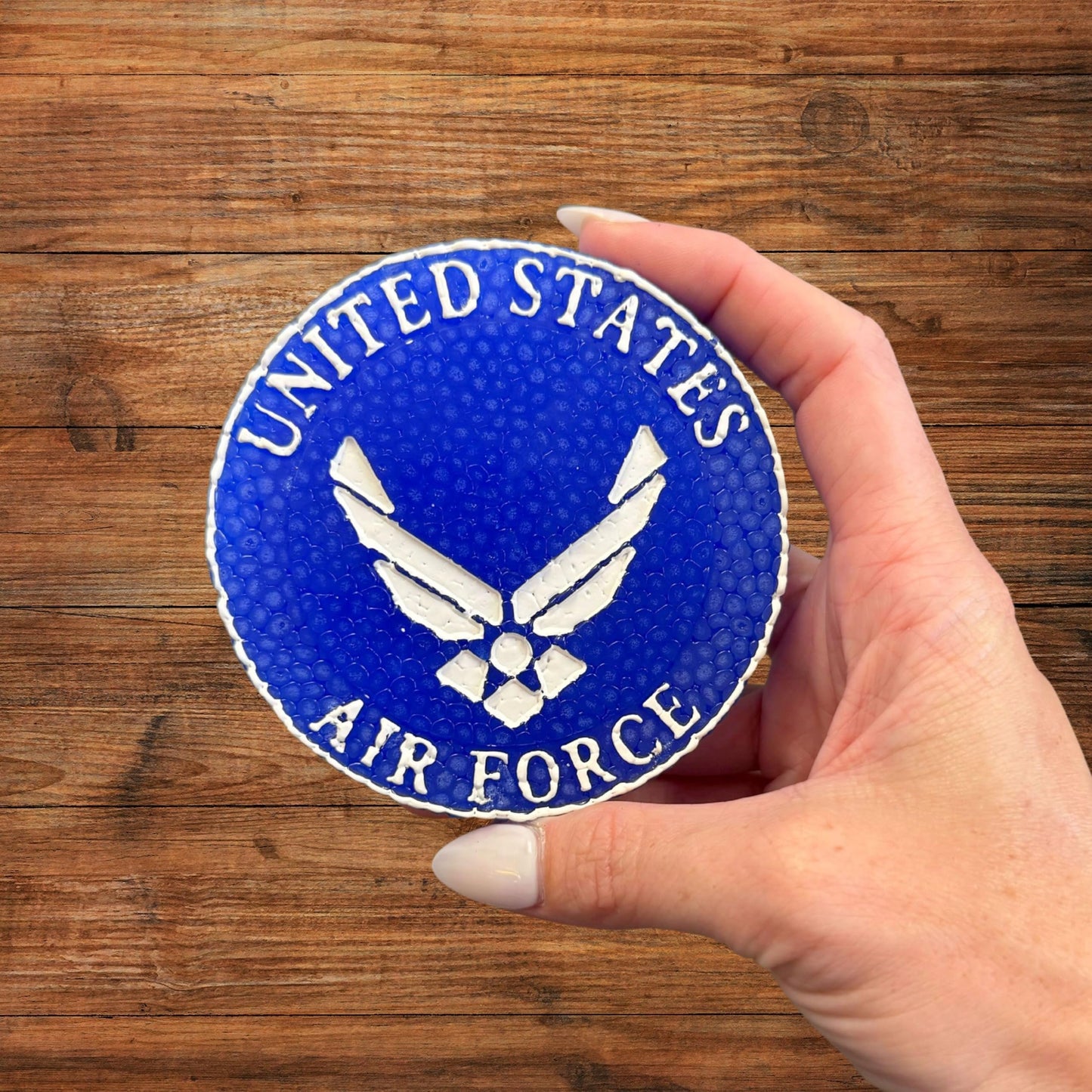 Force Military United States Branch Silicone Freshie Mold 4” Circle 0.8” D Scented Aroma Beads Men’s Patriotic Aviation Soldier American Flag USA
