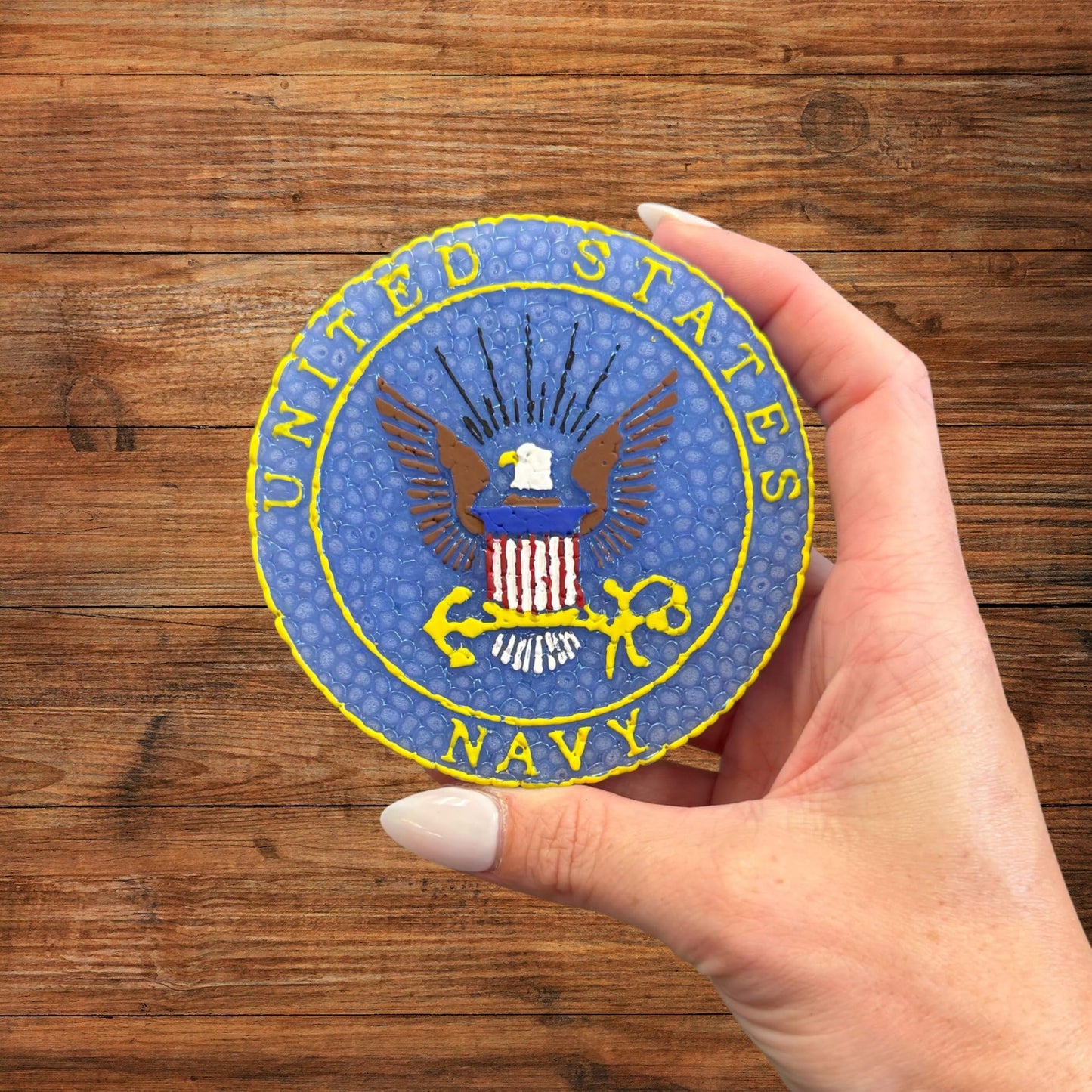 Military United States Branch Silicone Freshie Mold 4” Circle 0.8” D Scented Aroma Beads Men’s Patriotic Aviation Sailing Veteran Soldier American Flag USA