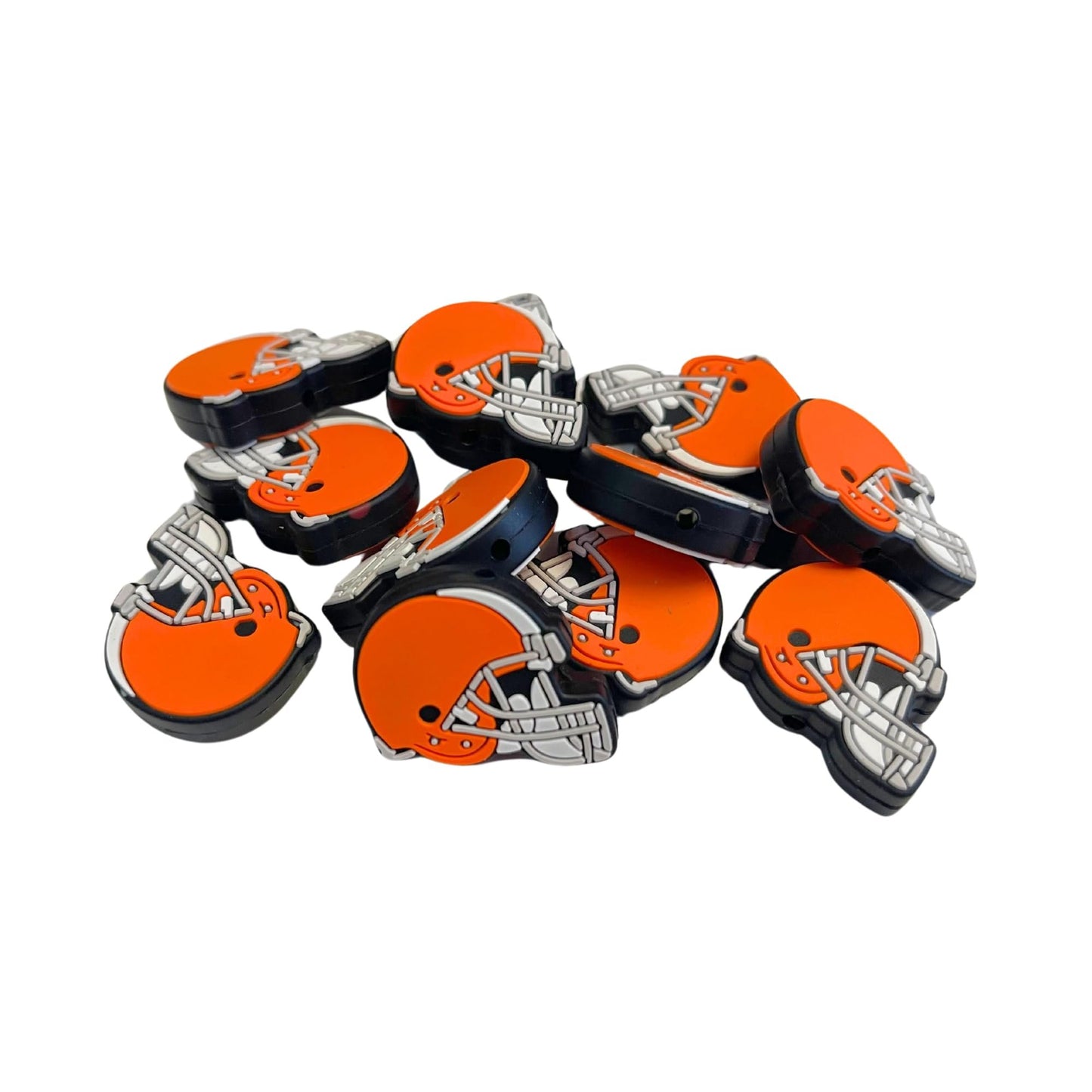 Cleveland Focal Bead Sports Football Helmet 12pk 1.14” for Bulk Keychains Silicone Charm Beadable Pens Freshie Hangers Logo Orange