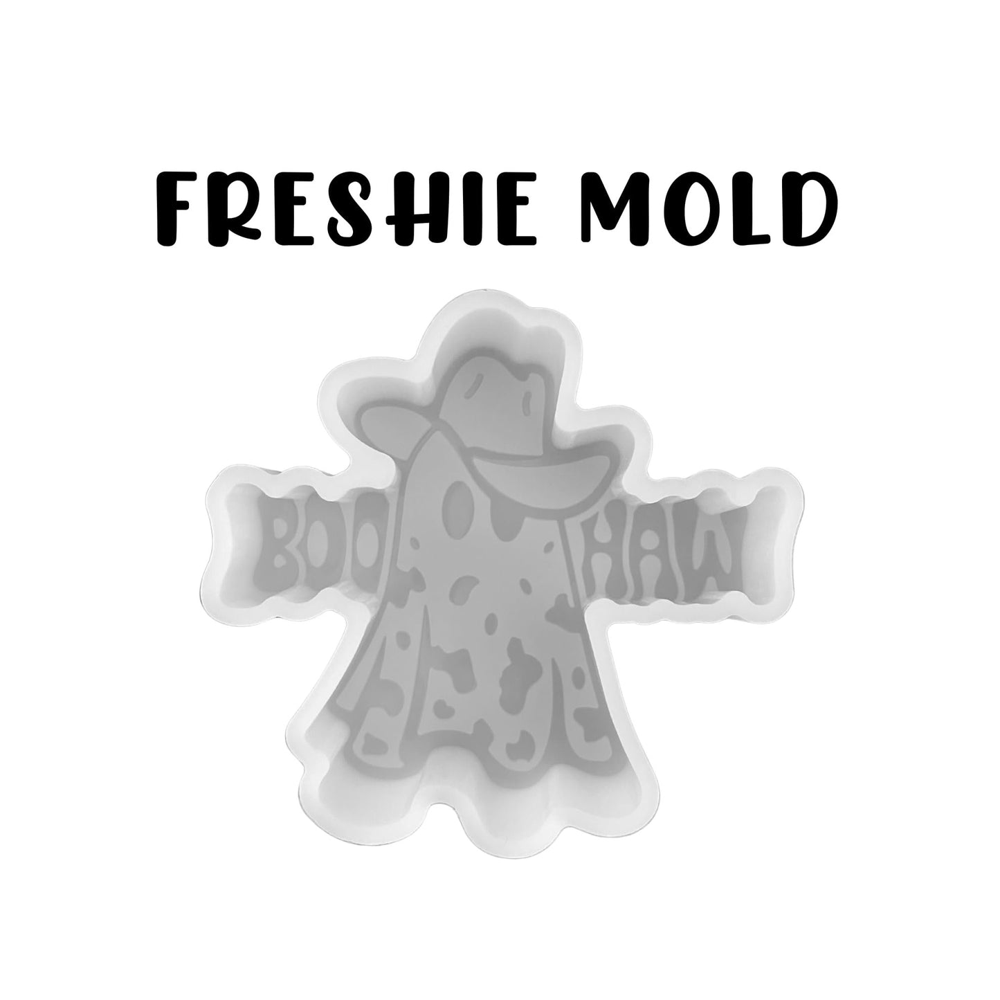 Boo Haw Ghost Cowboy Hat Silicone Car Freshie Mold 3.9x3.8x0.8” Halloween Spooky Country Western DIY Aroma Scented Beads Oven Safe
