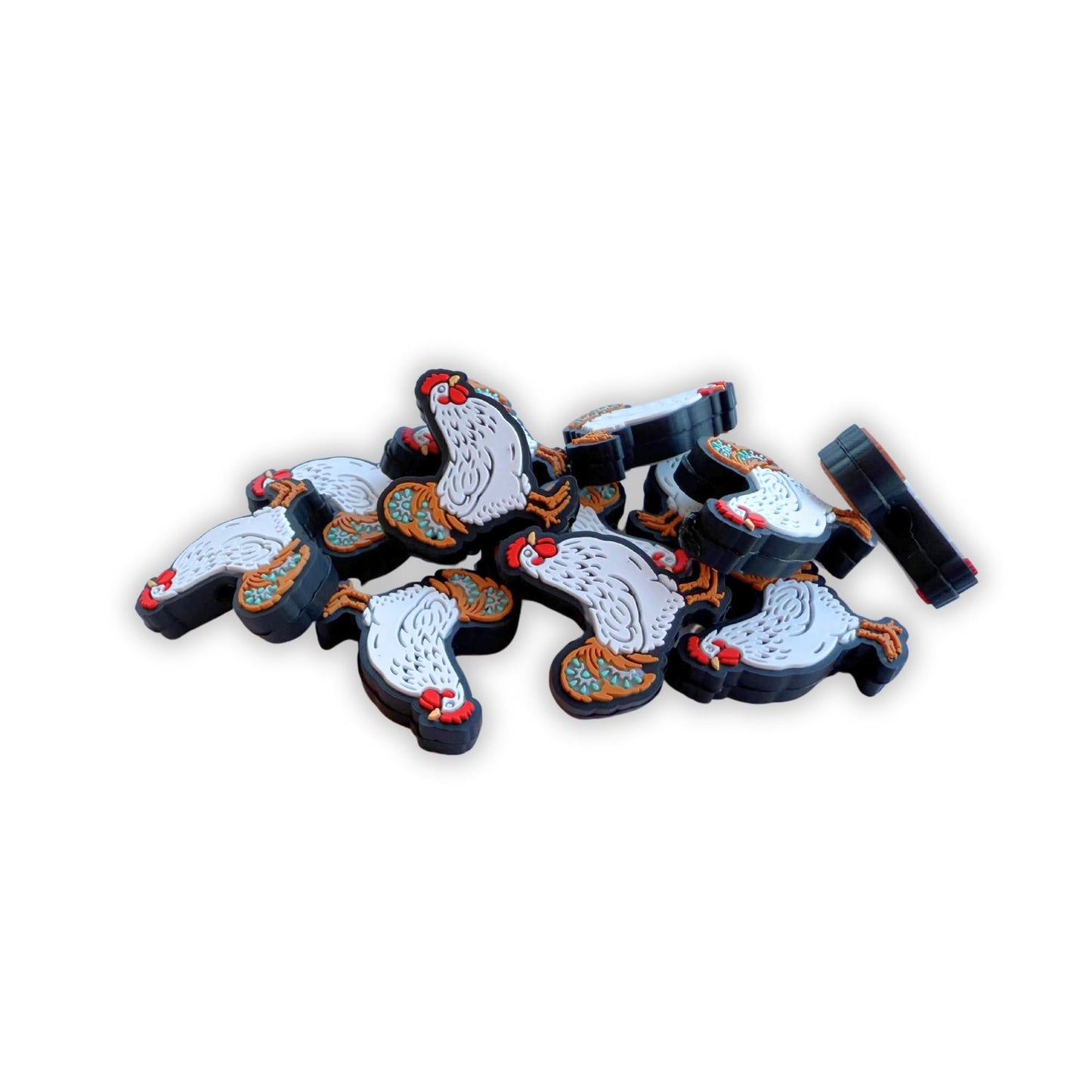 Chicken Hen Conch Teal Tail Feathers Farm Animal Silicone Focal Beads Bulk 12pk for Beadable Pens Keychains Dog Mom Freshie Hangers