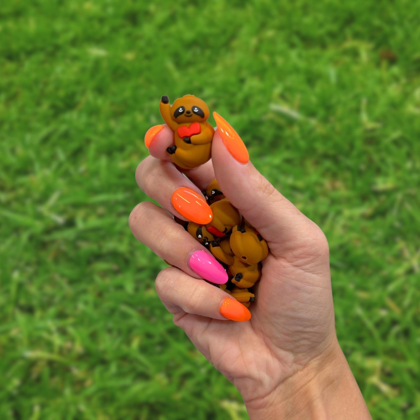 Sloth Holding a Heart 3D Silicone Focal Bead 12pk Bulk Zoo Animal Lover Slow Anxiety 2.8cm for Beadable Pen Keychain Freshie Accessories