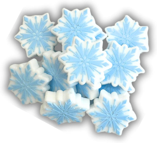 Lashicorn Blue White Snowflake Silicone Focal Bead | 12 Pack Christmas Holiday Winter for Freshie Hangers Beaded Pens 1.1” Wholesale Bulk Keychain Brushes