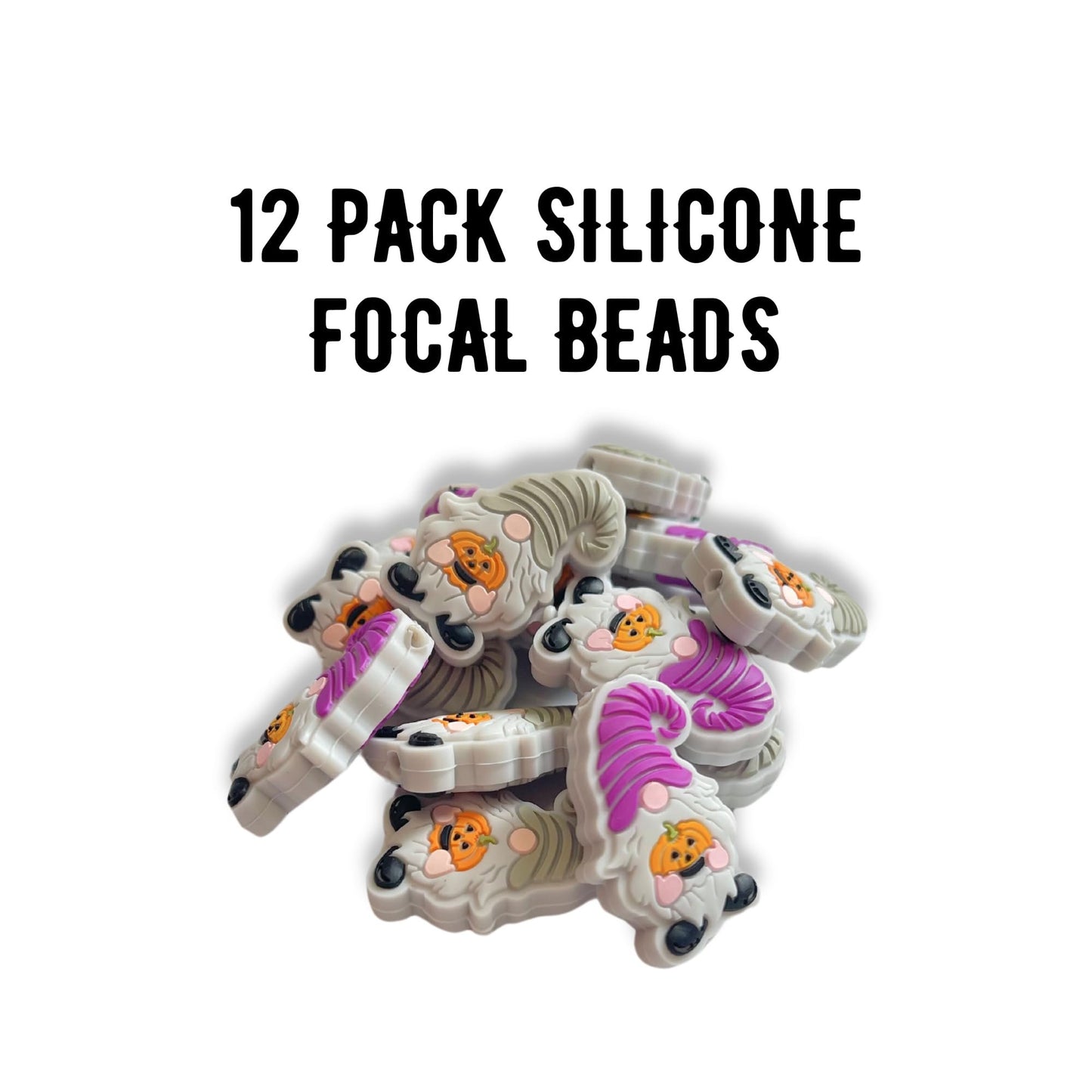 Gnome Halloween with Jack o’Lantern Focal Bead 3D 12 pk Silicone Freddy Characters Nightmare Christmas for Beadable Pens Freshie Mold Hangers Cartoon Fall