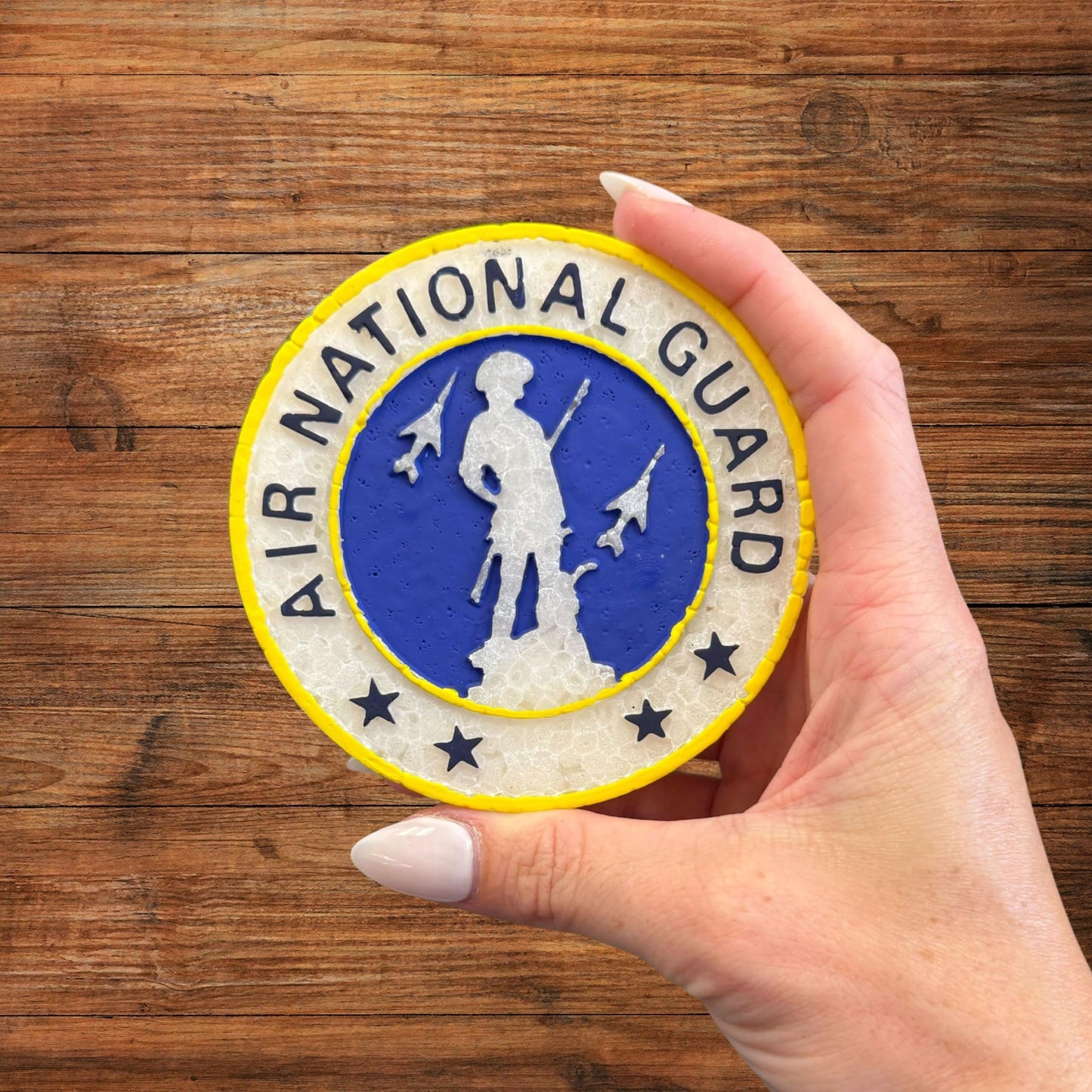 Military United States Guard Silicone Freshie Mold 4” Circle 0.8” D Scented Aroma Beads Men’s Patriotic Veteran Soldier American Flag USA
