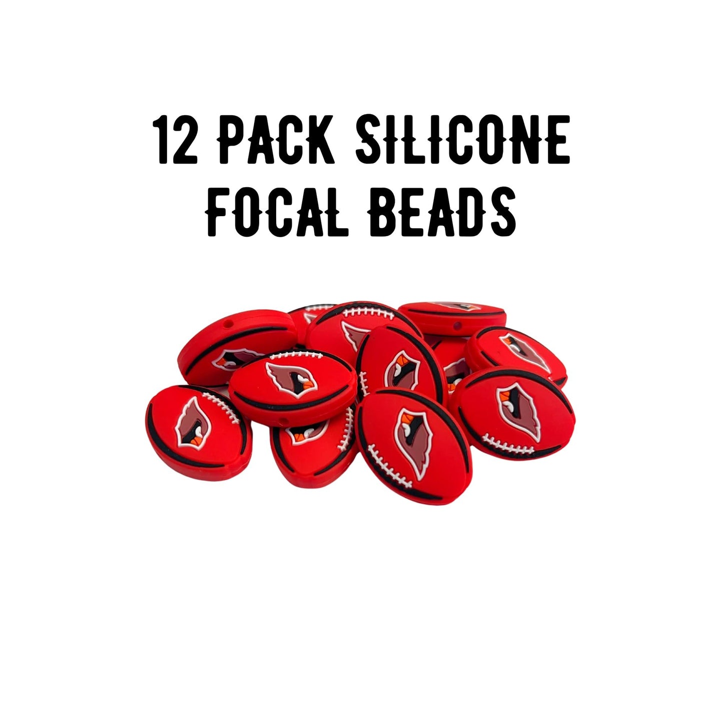 Arizona Focal Bead Football Shaped 12pk 1.17” for Bulk Keychains Silicone Charm Cardinal Beadable Pens Freshie Hangers Logo Game Day Red White Black