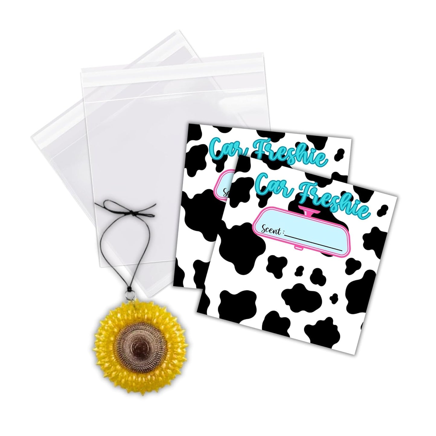 Cow Print Western Cardstock Inserts for Car Freshie Bags 30pk 5.6x5.6” Packaging Care Instructions Ideal for Sacks 6” Square Backers for Customers
