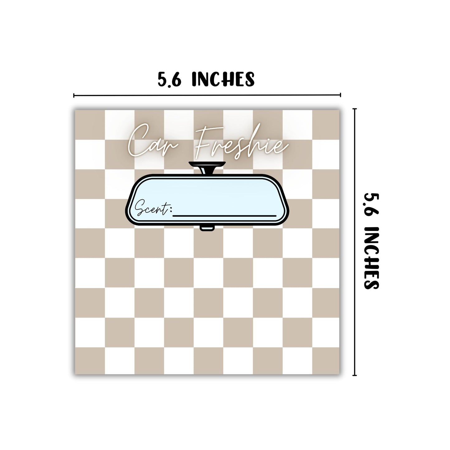 Tan Checkered Freshie Cardstock Insert for Holographic Bag 30pk 5.6x5.6” for 6” Square Bags Car Freshies Rounds Vent Clips Care Instructions