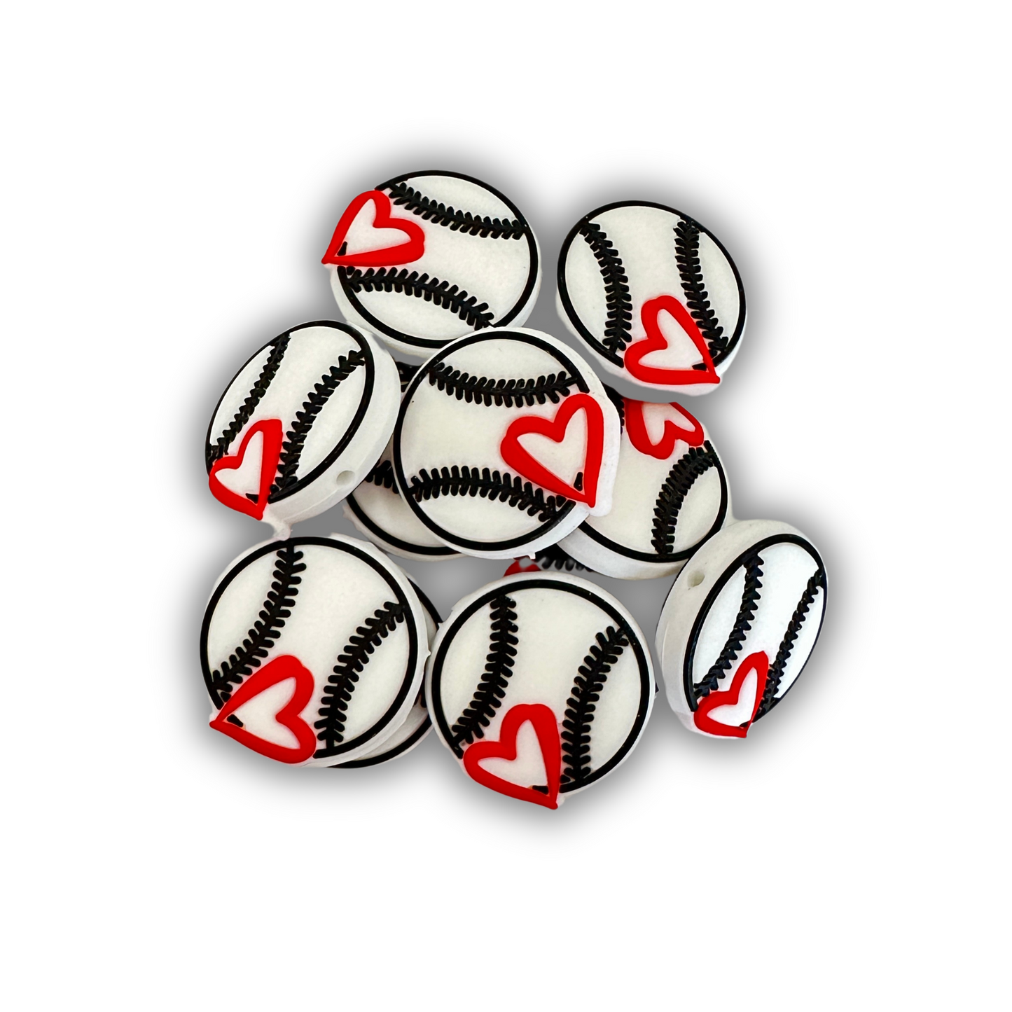 Baseball with Heart  Silicone Bead| 12 pk